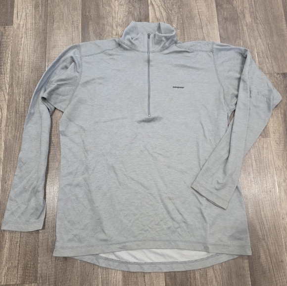 Patagonia Capilene Baselayer Long Sleeve Zip Up Shirt Tee M Unisex Grey Striped - Picture 1 of 11